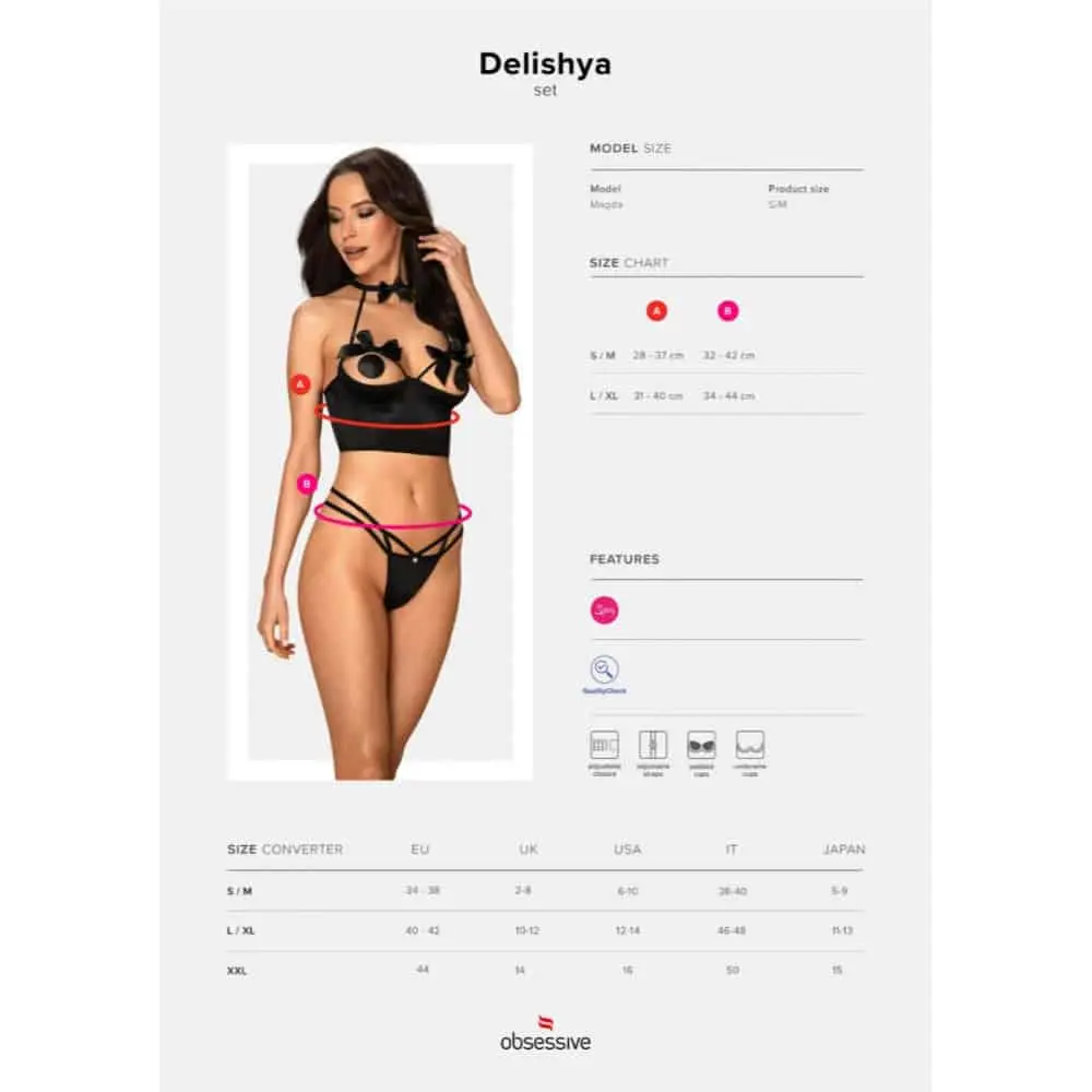 Delishya Lingerie Set Met BH Met Open Cups En String - Zwart 5 Delishya Lingerie Set Met BH Met Open Cups En String - Zwart - Afbeelding 3