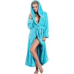 Diana Lange Badjas Voor Dames Met Capuchon - Cyaan